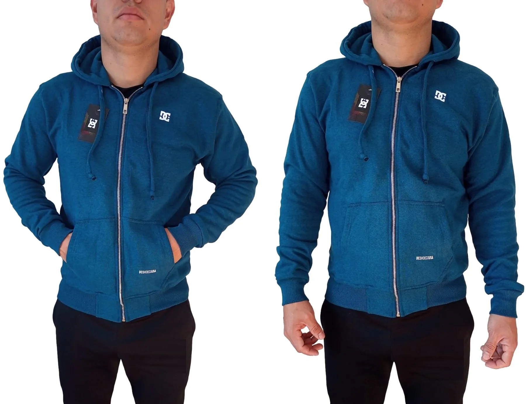 Sudadera DC Shoes lisa para hombre con cierre completo, diseño urbano minimalista.