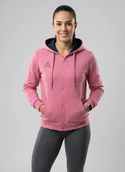 Sudadera con cierre básica para mujer, diseño práctico para climas de transición.